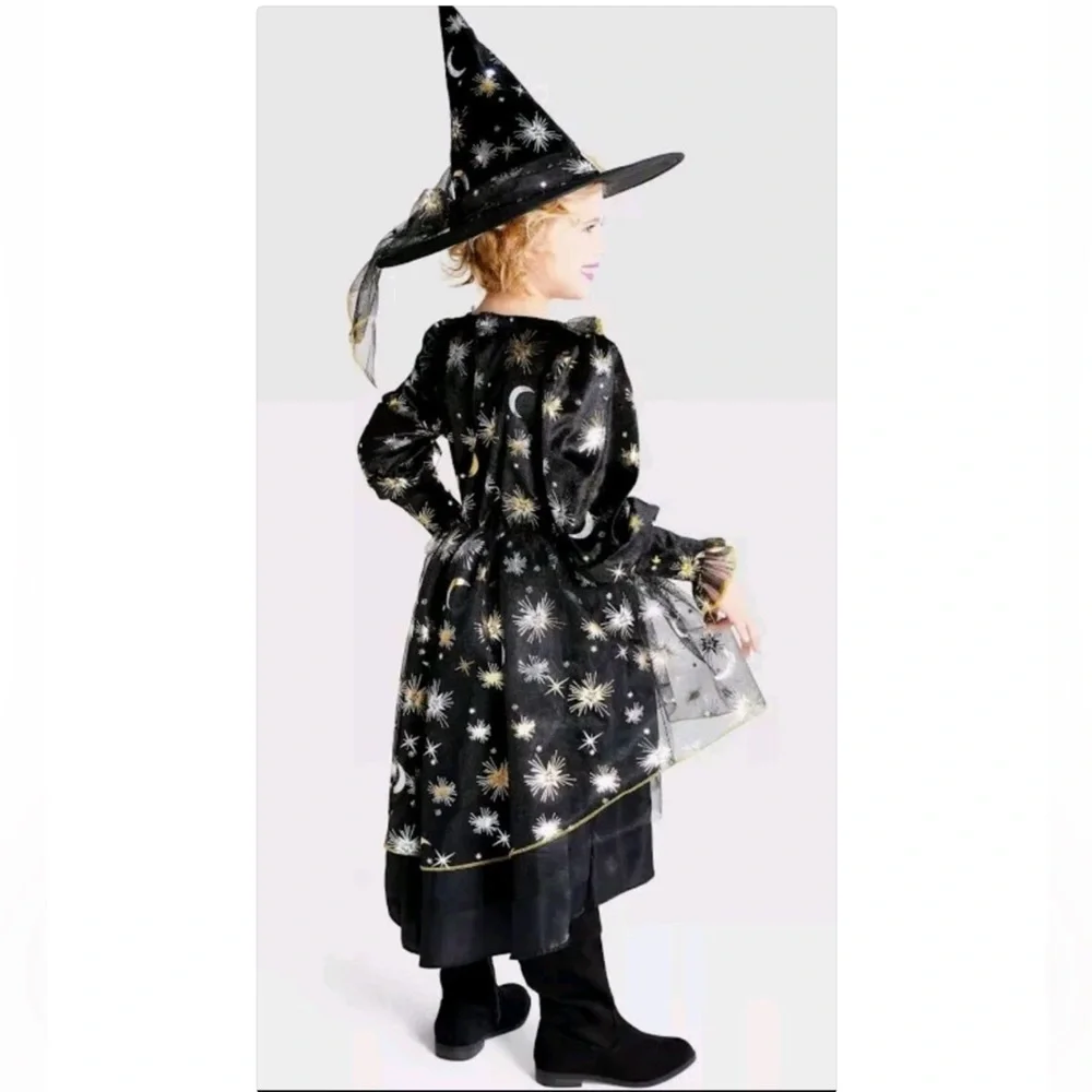 Kids' Light Up Moon & Star Witch Halloween Costume Dress - Size Medium 8-10